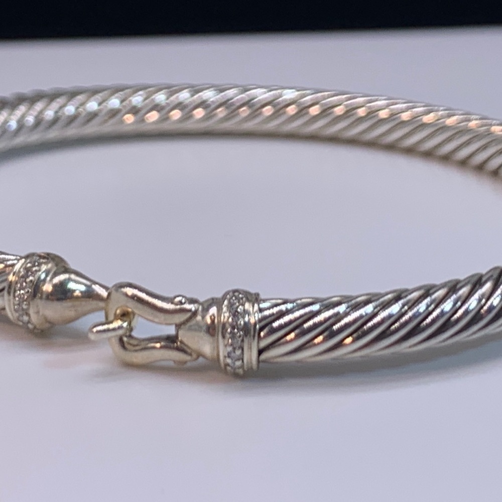 David Yurman SS 5mm Buckle Bracelet With Diamonds